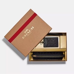 Coach Boxed Pencil Case And Id Lanyard Set In Signature Leather